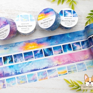 1 rol | 20 mm | Papier Platz x AWA | Sky aquarel washitape | Ochtend tot avond: uitzicht op de nachtelijke hemel - zonsondergang - uitzicht op de lucht