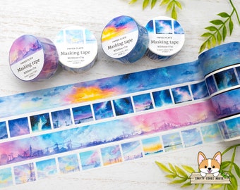 1 or 2 pc set | 20mm | Papier Platz x AWA | Sky Watercolor Washi Tape | Morning to Night - Night Sky Views - Sunset - Sky Views