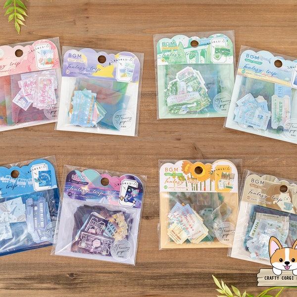 45 pc | BGM | FANTASY TRIP Tracing Paper Stickers | Travel - Dream Sky - Garden - Wonderland - Galaxy - Universe - Spirit - Cat Land