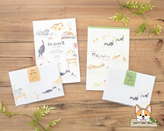 16 sheets 4 envelopes | NB | NEKOROBI Cat 4 Design A5 Writing Letter Pad and 2 Design Envelope Set | Cat Quirks - With the Field's Breeze