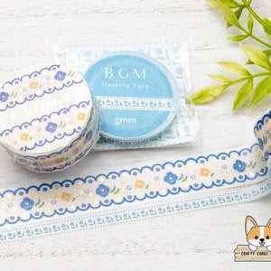 1 or 2 pc set | 5mm or 15mm | BGM | Floral Embroidery Foil Washi Tape | Blue Lace - Blue Flower