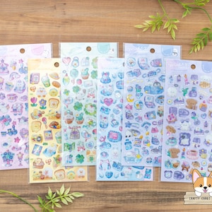 1 Bogen | Q-lia | MELTY COULEUR Hologramm-Gel-Aufkleber | Pink Einhorn Gelb Ente Grün Kitty Blau Kaninchen Saxe Blau Marine Lila Welpe