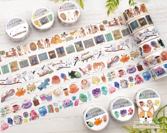 1 roll | Kamio | ADULT VISUAL DICTIONARY Washi Tape | Ancient Egypt - Van Gogh - Shima Enaga - Deep Sea Life - Tea & Coffee - Mineral
