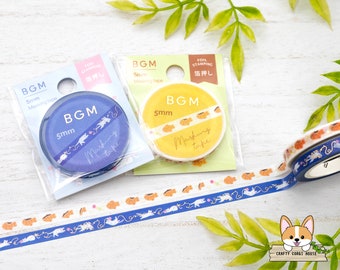 1 or 2 pc set | 5mm | BGM | Gold Foil Slim Washi Tape | Taiyaki - Playful Cat
