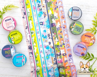1 roll | World Craft x Moomin | Vertical Washi Tape | Border Pink/Green/Blue - Flower Blue/Orange - Forest Gray - Cake Green - Maru Purple