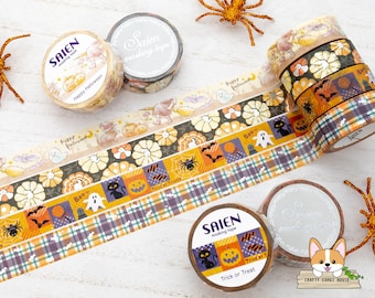 1 rollo / 15 mm / Kamiiso SAIEN / Cinta washi plateada otoñal / Feliz Halloween - Calabaza - Truco o trato - Halloween Check