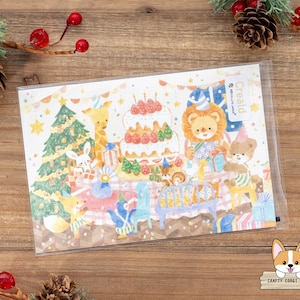 1 feuille | Nouveau-Brunswick x Nakauchi Waka | Cartes postales animaux de Noël CREALD | Fête de Noël