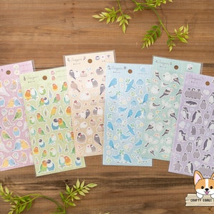 1 or 2 pc set NB SAEZURI Bird Stickers Parakeet & Cockatiel Lovebird Java Sparrow Mountain Bluebird Shima Enaga Penguin image 1