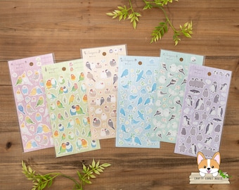 1 or 2 pc set | NB | SAEZURI Bird Stickers | Parakeet & Cockatiel - Lovebird - Java Sparrow - Mountain Bluebird - Shima Enaga - Penguin