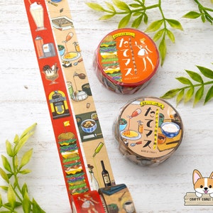 1 roll | 15mm | World Craft | Food TATEMASU Vertical Washi Tape | Diner (American Food) - Seasoning (Japanese Food)