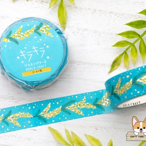 1 rotolo / 15 mm / World Craft / Nastro washi in lamina KIRAKIRA con motivo a fiori / Mimosa