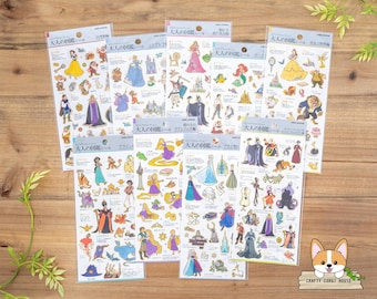 1 sheet | Kamio x Disney | ADULT VISUAL Stickers | SnowWhite Cinderella SleepingBeauty Mermaid Beauty&Beast Aladdin Tangled Frozen Villains