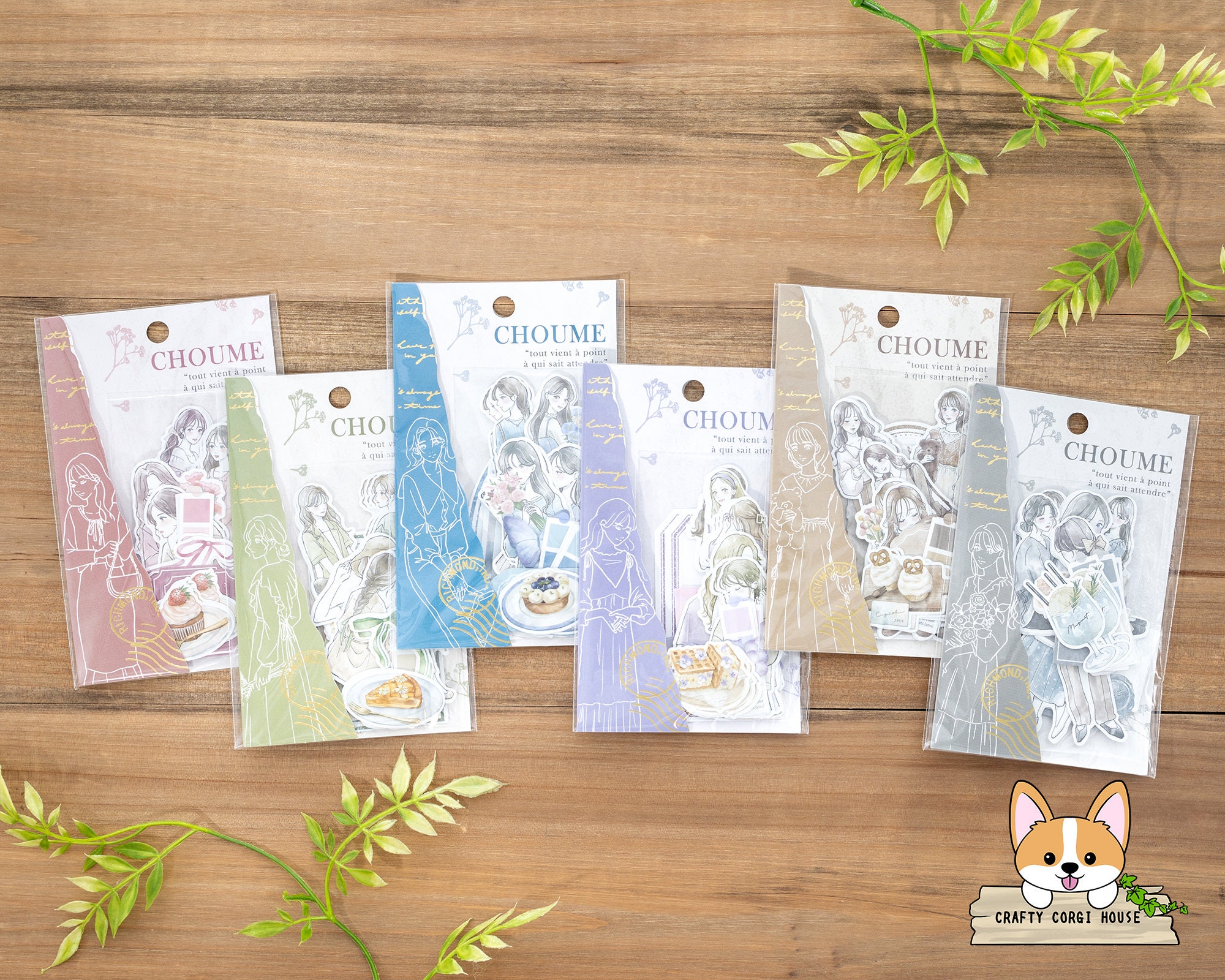36 Pc | Q-lia | CHOUME Die Cut Stickers | Peony - Olive - Hyacinth