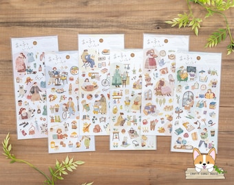 1 sheet | Mind Wave | ANOKO TO ISSHO (With That Girl) Paper Stickers | Cat - Dog - Fox - Rabbit - Bear - Polar Bear