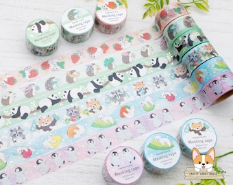 1 rollo / 20 mm / Papier Platz x MILINA / Cinta Washi de lámina dorada animal / Hámster - Erizo - Panda - Mapache y Panda rojo - Oso polar - Pingüino