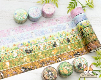1 roll | 20mm | BGM | Cat & Flower Foil Washi Tape | Blossom Small Friends Afternoon Kitty Let's Play Together Find Me Hachiware Cat