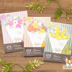 8 hojas / Furukawashiko / Juego de letras troqueladas con ramo de flores / Daliah rosa - Rosa amarilla - Mimosa