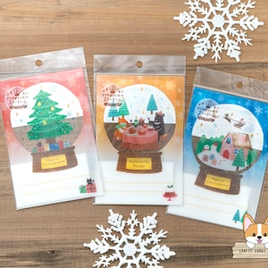 1 hoja / Furukawashiko / Postal de plástico translúcido con bola de nieve navideña de edición limitada de invierno / Árbol de Navidad - Fiesta en el bosque - Noche nevada