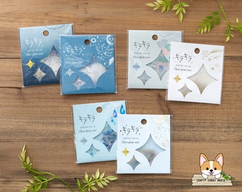 36 piezas / World Craft / Pegatinas troqueladas transparentes KIRAKIRA / Media luna - Pájaros - Planetas - Estrella fugaz - Gota (lluvia) - Burbuja