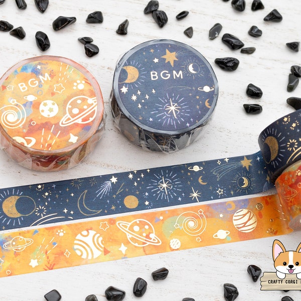 1 or 2 pc set | 15mm | BGM | Universe Gold Foil Washi Tape | Starry Night - Colorful Planets