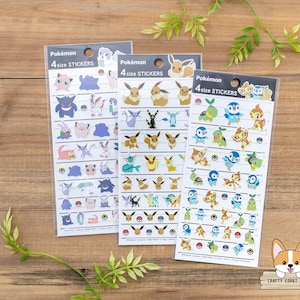 1 foglio / Kamio / Adesivi 4 TAGLIE / Rosa e Viola - Eevee & Friends (Evoluzioni) - Regione di Sinnoh