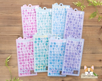 1 sheet | Q-lia | MOJIMOJI BONBON DROP Glitter 3D Gel Sticker | Alphabet - Hiragana (Pink - Mint Green - Blue - Purple)