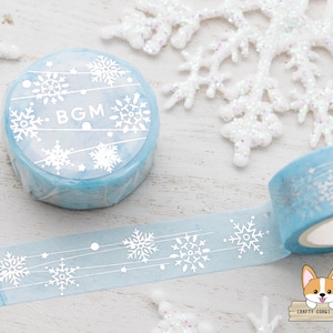 1 rollo / 15 mm / BGM / Cinta washi plateada de invierno / Copos de nieve
