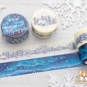 1 roll | 20mm | BGM | WINTER LIMITED Edition Silver Foil Washi Tape | Sketch - Aurora