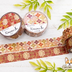 1 roll | 15mm | Kamiiso Saien KIMONO | ZEN Series Gold Foil Yuzen Washi Tape | Shippo Hanbishi - Botan (Peony)