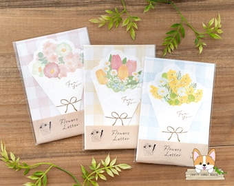 8 hojas / Furukawashiko / Juego de letras troqueladas con ramo de flores / Sakura - Tulipán - Mimosa