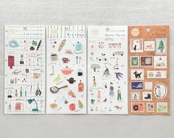 1 sheet | Kamiiso SAIEN x Tamura Miki | Chigiri-e Style Washi Art Sticker Sheets | Stationery - Kitchen - Downtown - Stamp