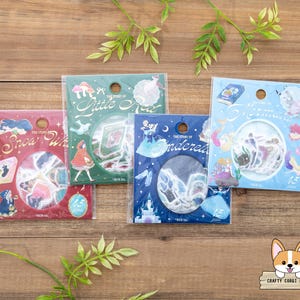 45 stuks | Achtergrondmuziek | FAIRYTALE gestanste washi-stickers in folie | Sneeuwwitje - Roodkapje - Assepoester - Kleine Zeemeermin