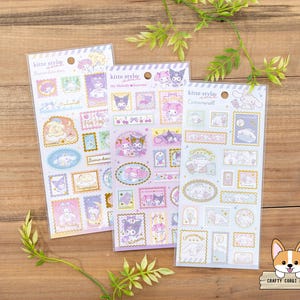 May include: Three sheets of colorful stickers featuring a cartoon cat character with a pink bow. The stickers are decorated with hearts, stars, and other cute designs. The text on the stickers reads "Kittie Stylie" and "My Melody Harmony".