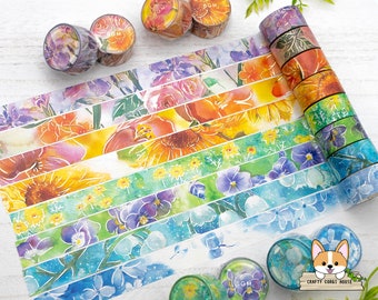 1 or 4 pc set | 20mm | BGM | Watercolor Flower Washi Tape | Iris Rose Tulip Sunflower Chrysanthemum Pansy Lily of the Valley Hydrangea