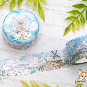 1 rol | 20 mm | Achtergrondmuziek | Washi-tape liggend met goudfolie | Windmill Valley