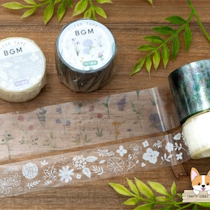 1 roll | 20mm or 30mm | BGM | Clear PET Tape | White Flower Garden - Flowers