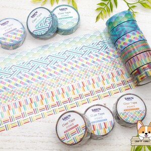 1 roll | 15mm | Kamiiso SAIEN | IROWA Japanese Pattern Clear PET Tape | Seigaiha - Sayagata - Shippo - Kanoko - Yagasuri - Sankuzushi