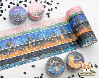 1 or 2 pc set | 20mm | BGM | Night of Meteor Shower Foil Washi Tape | Stargazing - City - Warm Lights - Lights