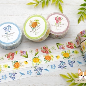 1 roll | 15mm | Lab Clip | BON CADEAU Floral Washi Tape | Pink - Yellow - Blue