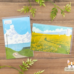 1 sheet | NB x Ryuki Fukao | CREALD Animal Postcards | Cat and Clouds - Shiba and Sunflowers