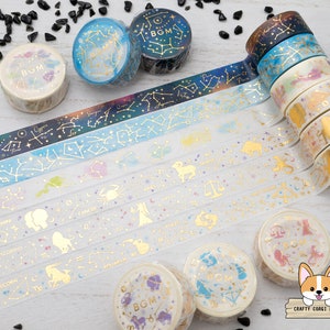 1 Rolle | 15mm | BGM | Sternzeichen Washi Tape aus Goldfolie | Night Sky - Blue Sky - Bunte Sternzeichen - Sternzeichen