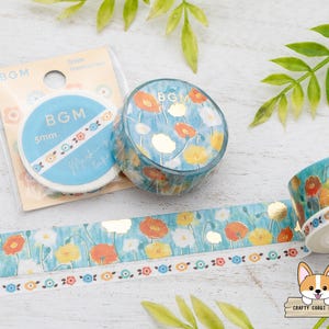 1 roll | 5mm or 15mm | BGM | Floral Gold Foil Washi Tape | Poppy - Hokkori Flowers