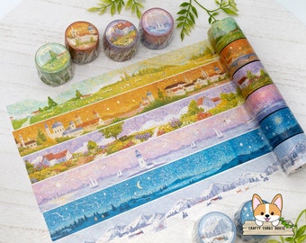 1 or 2 pc set | 30mm | BGM | Landscape Pointillism Art Foil Washi Tape | Farm - Sunset - Garden - Seaside - Starry Night - Snow Mountain