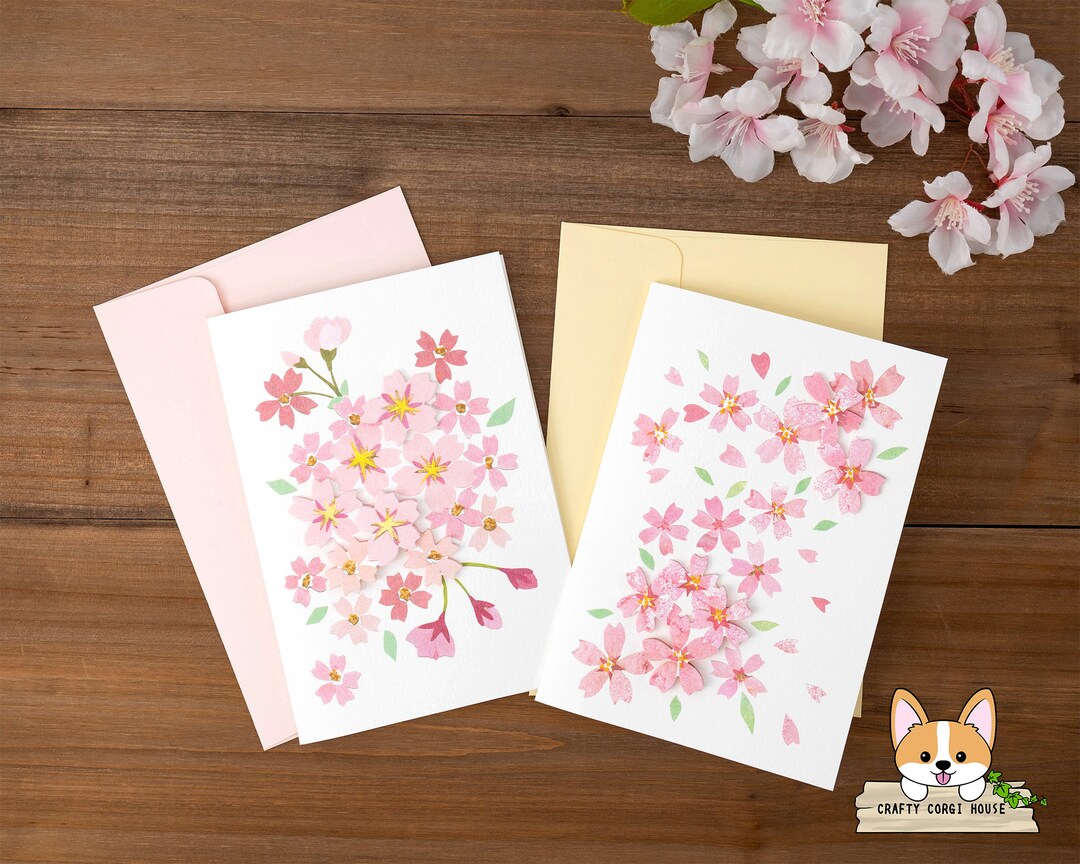 1 Card 1 Envelope | Active | Paper Collage Sakura Greeting Card ...