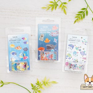 Rollo de 150 pegatinas washi troqueladas de criaturas marinas, peces tropicales y de aguas profundas, Sea's Sparkle
