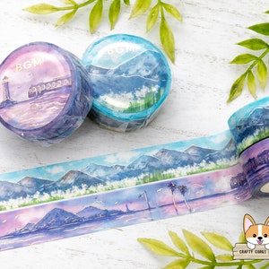 1 roll | 15mm | BGM | Scenic Foil Washi Tape | Mountain Range - Coastal Train
