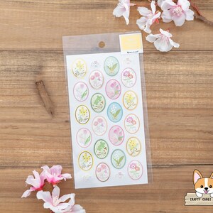 1 foglio / NB / Adesivi in carta perlata goffrata con lamina d'oro primaverile / Fiori primaverili