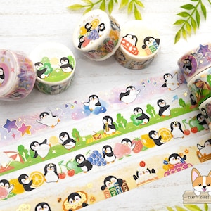 1 rollo / 20 mm / BGM / Cinta washi dorada Penguin Village / Estrella y luna - Picnic - Fruta - Tienda general
