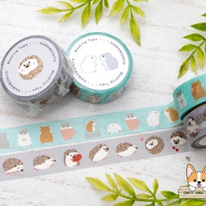 1 rolo | 15 mm | Hamamonyo | Fita Washi Cute Critters | Hamster - Ouriço
