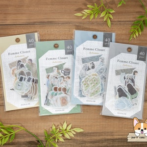 40 pc | Q-lia | FEMME CLOSET Die Cut Tracing Paper Stickers | Nostalgic - Trad - Casual - Boyish